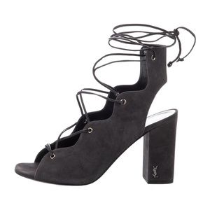 Saint Laurent Gray Suede Gladiator Sandal Heels
